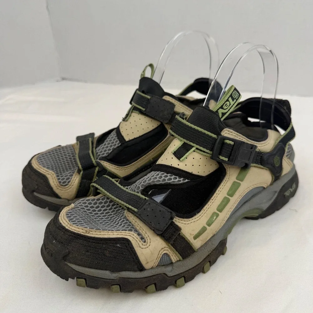 Teva Gamma 6473 Hiking Sandals Mens 8 Tan Black Green Stealth Rubber Sole